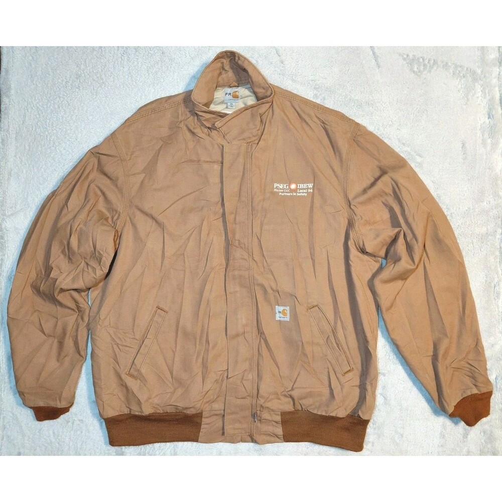 Vintage Carhartt FRJ020 BRN 2XL Regular Flame Resistant Bomber USA Made Embroid